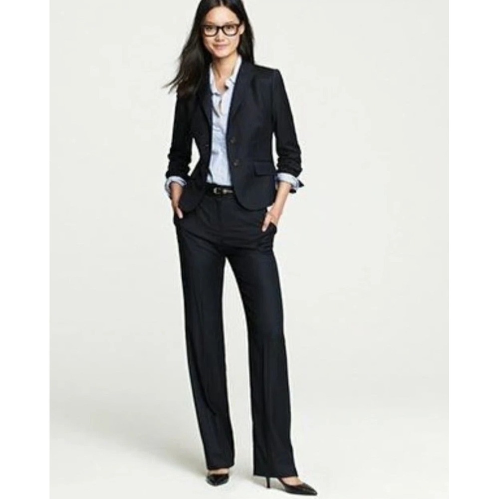J.Crew Womens Black 100% Wool 2 Piece Pant Suit Blazer and Hutton Trousers 4
